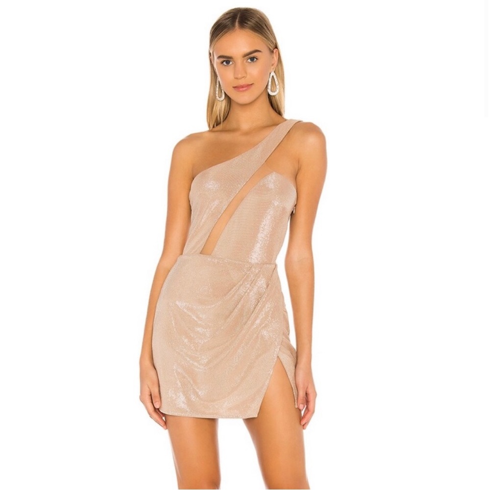 Brown sparkly revolve tight asymmetrical dress
